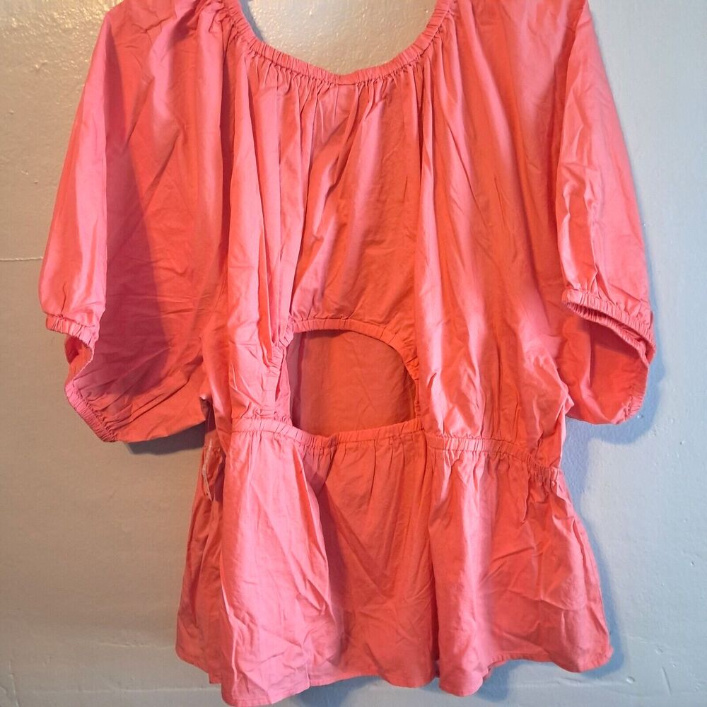 Old Navy Size 4X Blouse Coral Puff Sleeve Cutout Baby Doll Swing Blouse - Picture 7 of 16